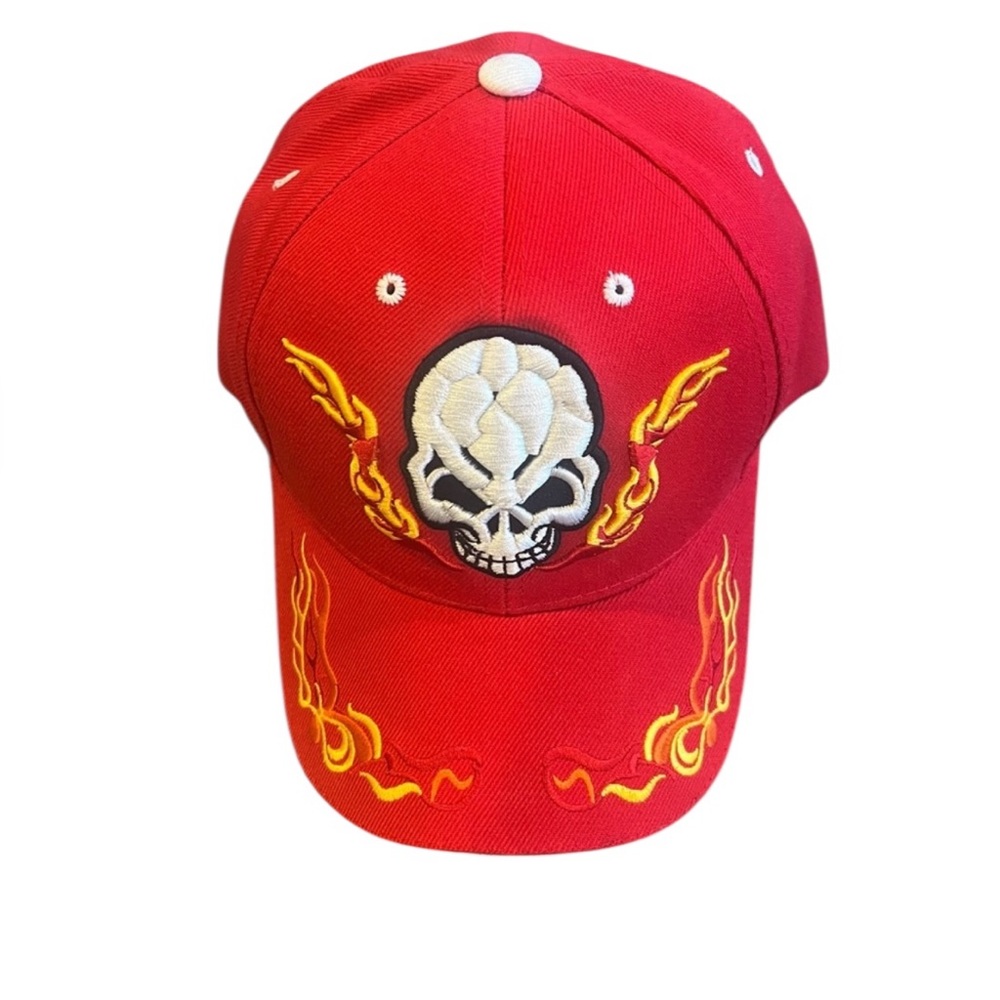 Red Skull‎ & Fire Embroidered Cap. CP1872. SARA Headwear. OS.